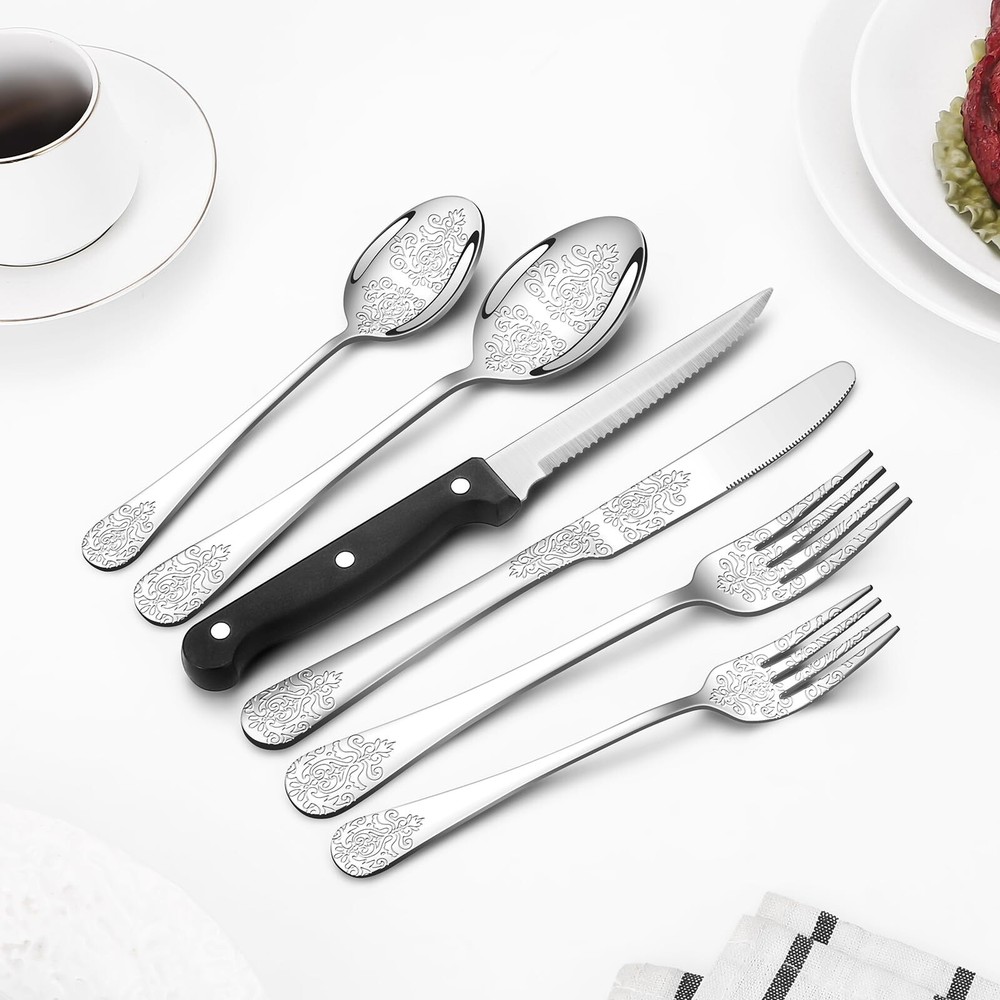 48PCS Silverware Set for 8 with Flatware Drawer Organizer, Stainless Steel Cu...