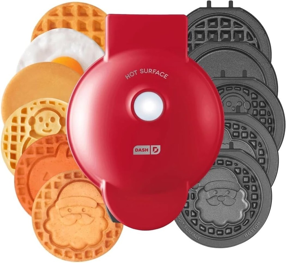 DASH MULTIMAKER MINI WAFFLE SYSTEM W/ 7 REMOVABLE PLATES & STORAGE CASE, RED