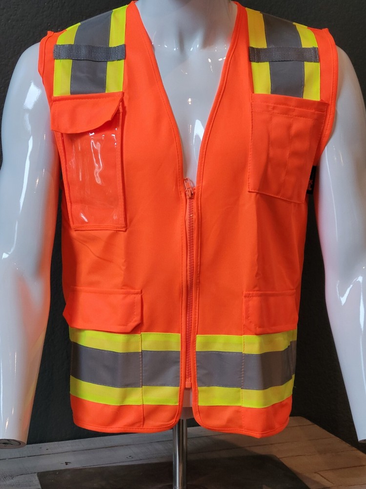 High visibility orange Two Tone Safety Vest Solid Fabric.