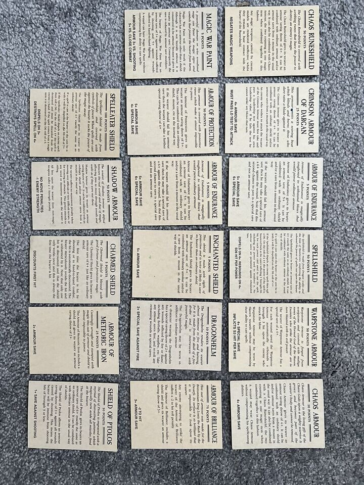 Magic Armour cards (17) - Warhammer Magic (5th Edition)