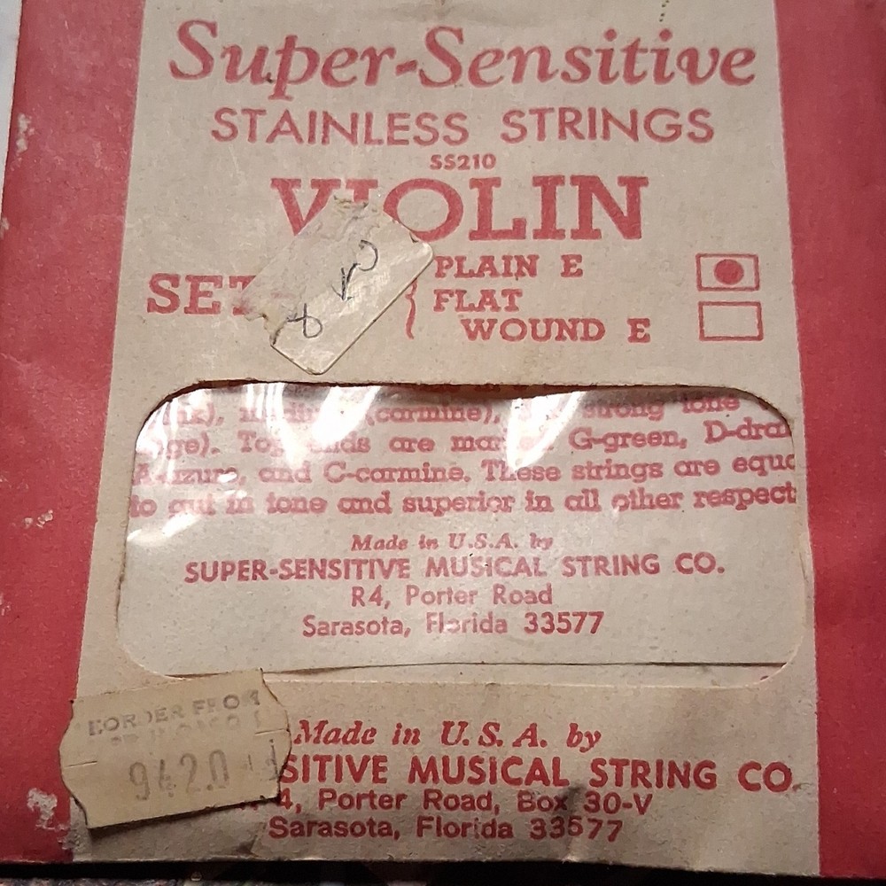 Super-Sensitive SS210 Stainless Steel Violin Strings Set Plain E Flat Wound E