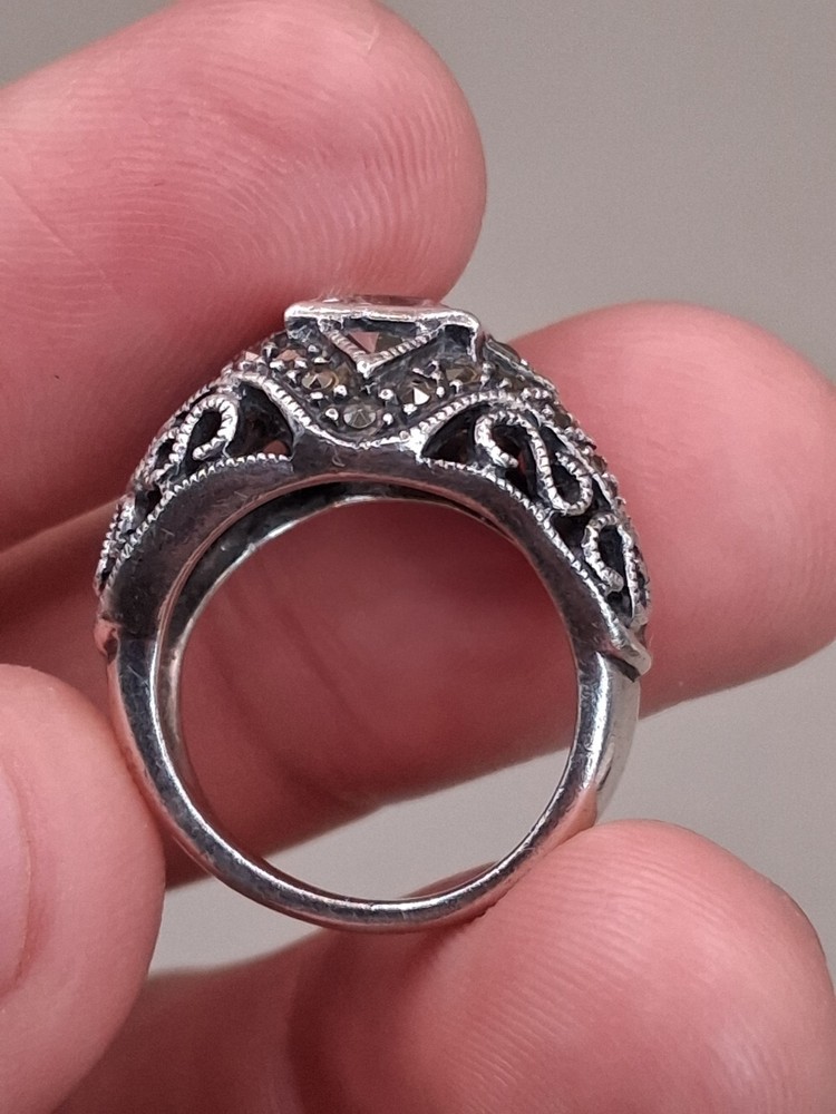 Judith Jack Sterling Silver Marcasite Crystal Ring Size 5.5