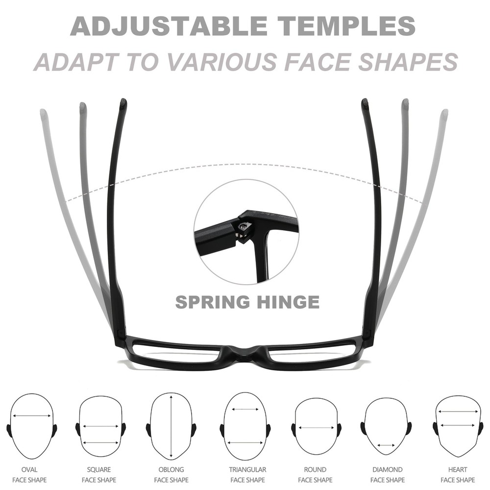 Oversized Reading Glasses for Men - 4 pack Classic Square Large TR Frame Read...