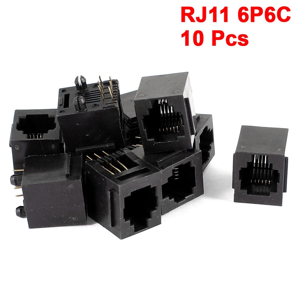 10 Pcs Right Angle PCB Mount 6P6C RJ11 Socket  Modular Jack Telephone Connector