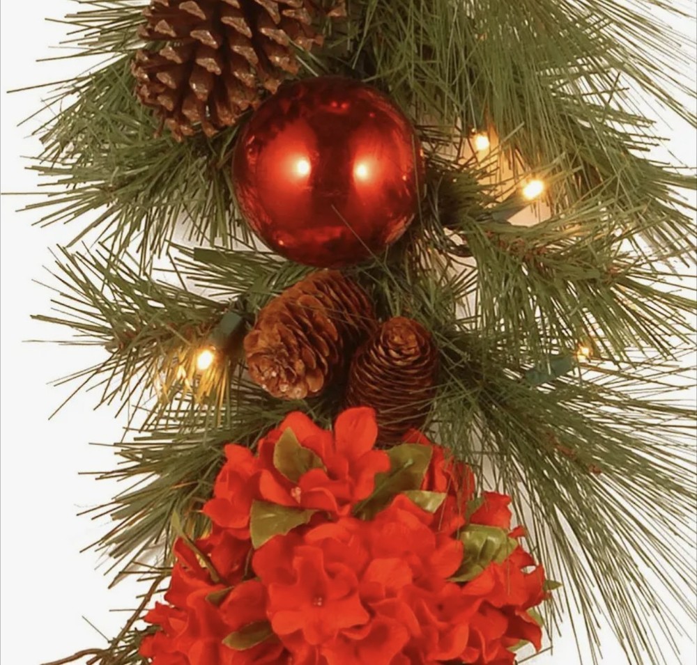 9 ft. Pre-Lit Hydrangea Pine Garland with Warm White LED Lights
