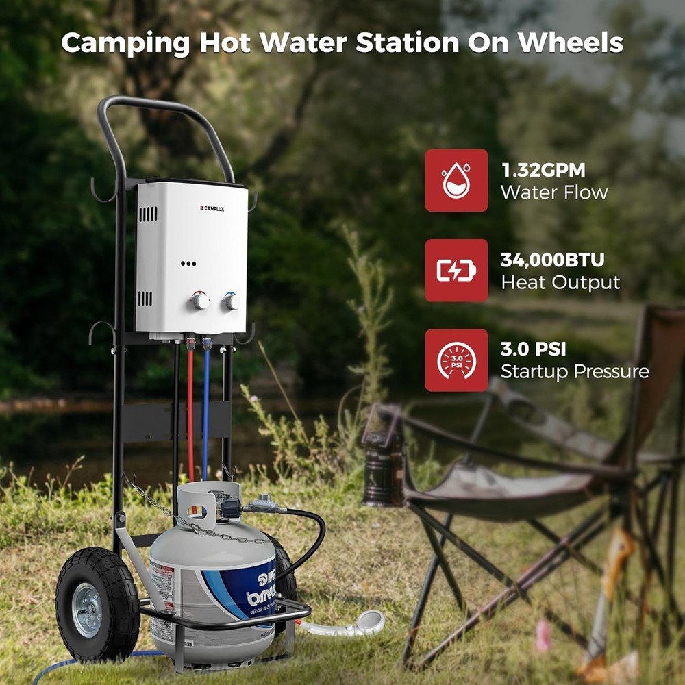 AY132 5L Portable Tankless Water Heater Outdoor Propane Shower Camping RV White