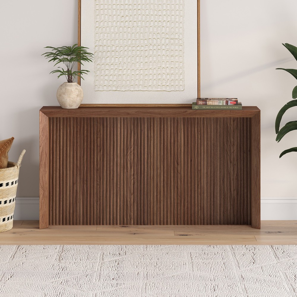 Henn&Hart 55.75" Satin Walnut MDF/PVC Console Table
