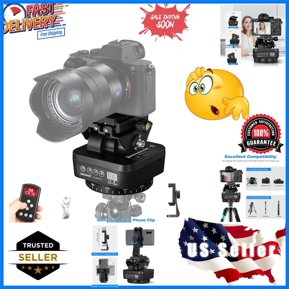 M4 Motorized Rotating Panoramic Tripod Head, Remote Control 360° Pan Tilt Hea...