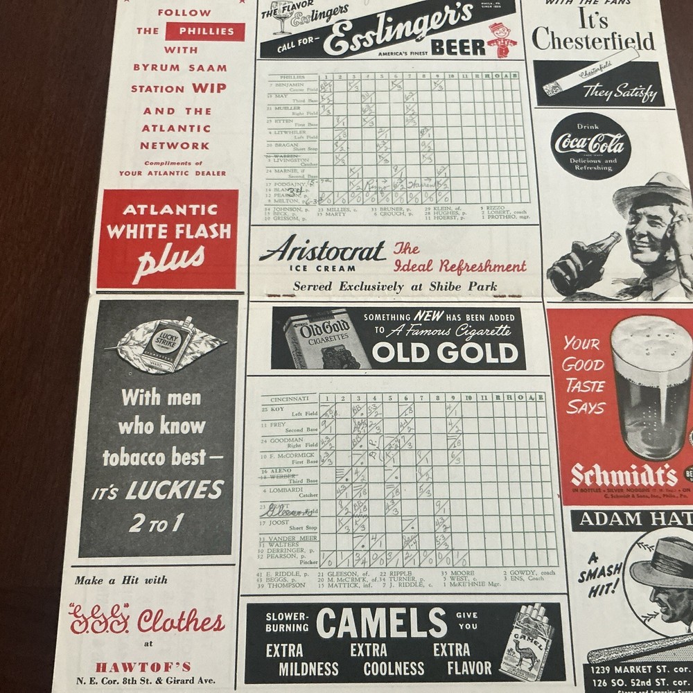 Phillies Vs. Cincinnati 1941 Official Program Scored Lombardi Great Condition