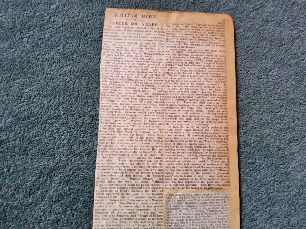 Xm64  Ephemera 1921 Article William Byrd