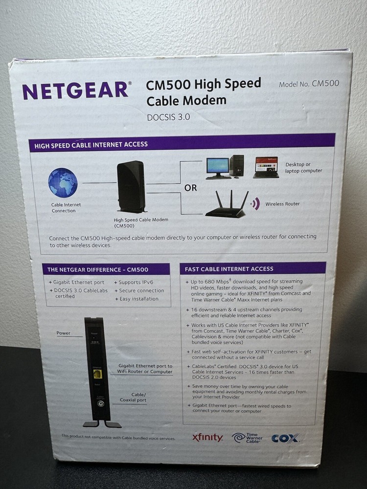 NETGEAR CM500 DOCSIS 3.0 High Speed Cable Modem - Tested & Working