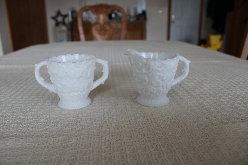 Westmoreland Vintage Creamer & Sugar Bowl Raised Maple Leaf Pattern
