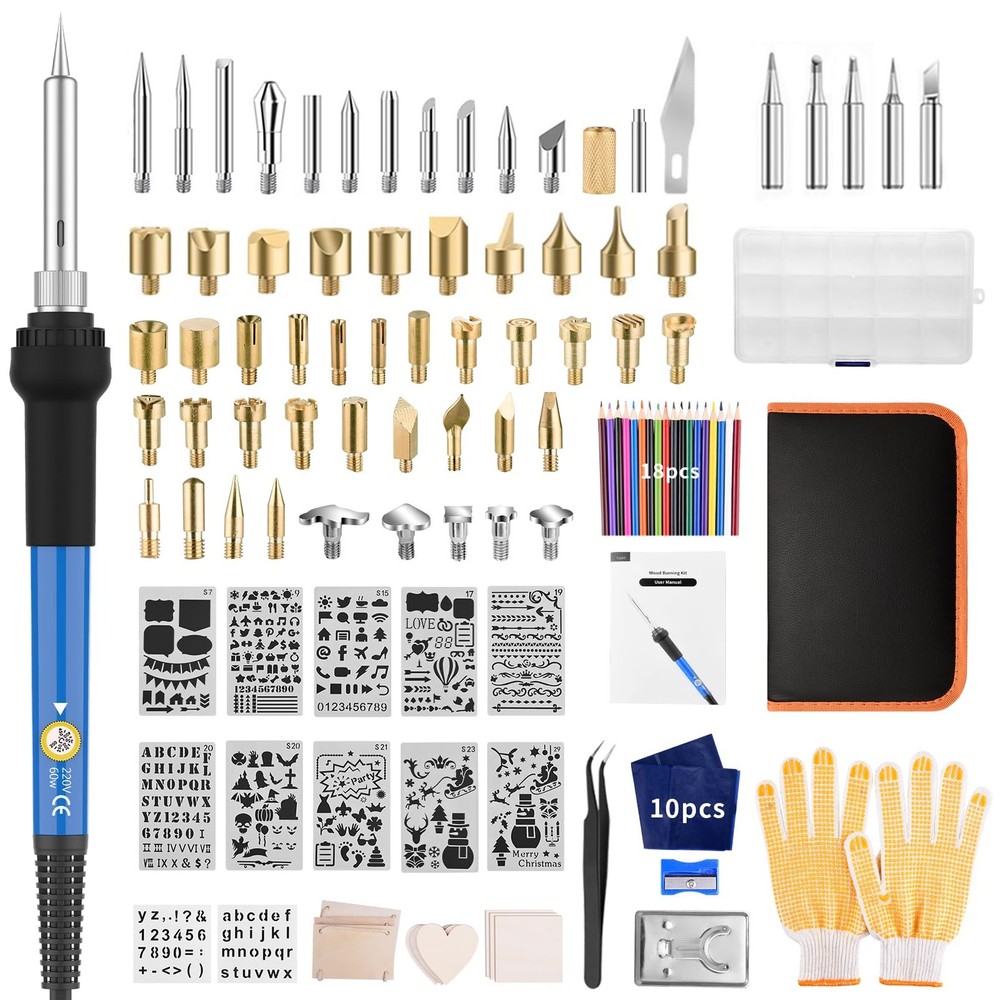 Wood Burning Kit 113pcs Professional 53 Pyrography Tips, Blue