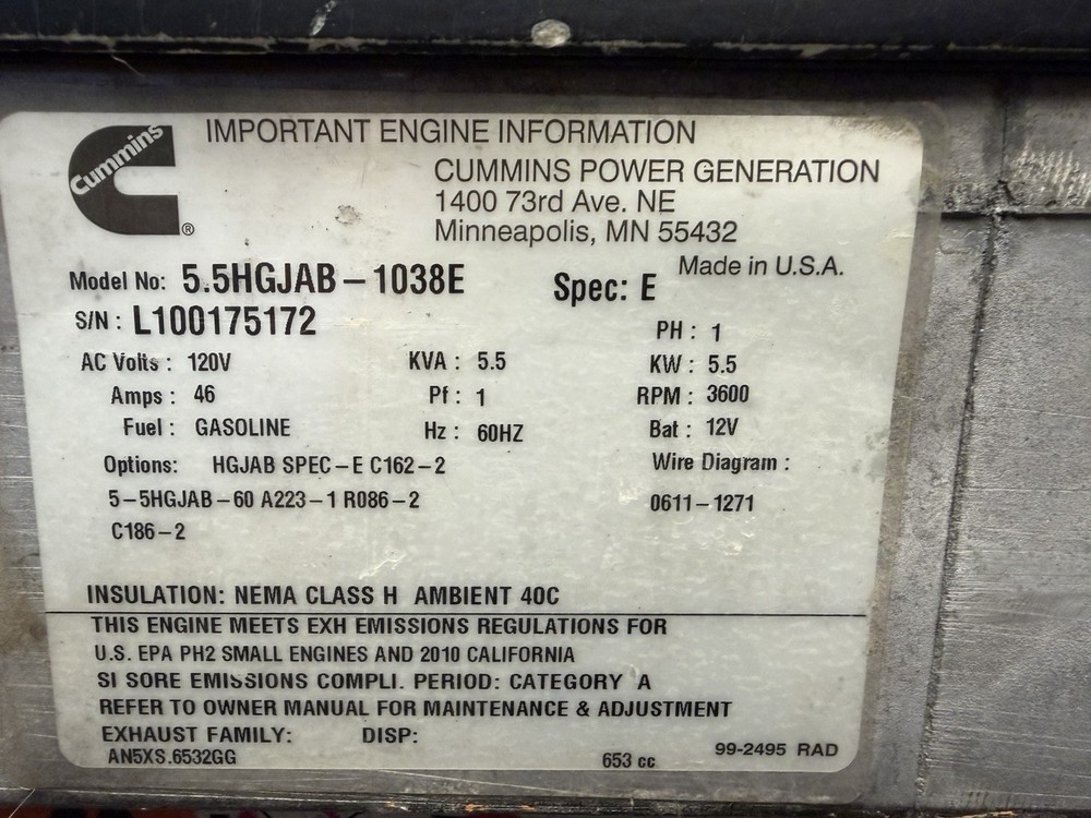 CUMMINS ONAN QG 5500 GENERATOR ( Needs Work Click Item Description)