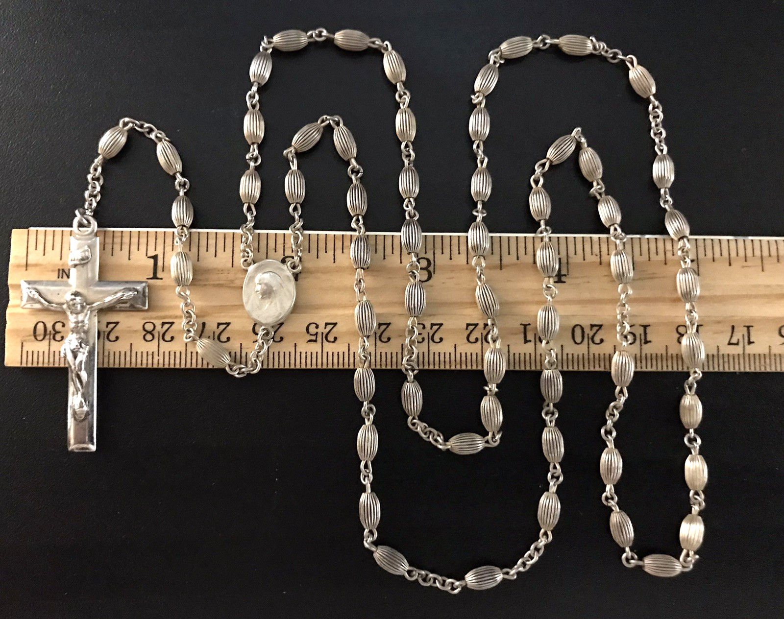 ANTIQUE ALL SOLID STERLING SILVER ROSARY by GOLDI KAPLAN - 23gm 20.5" - SWEDEN