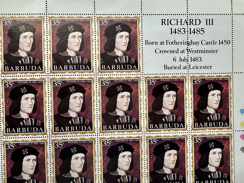 Richard 3rd, Vintage Postal Stamp Large Sheet, Barbuda, 1970
