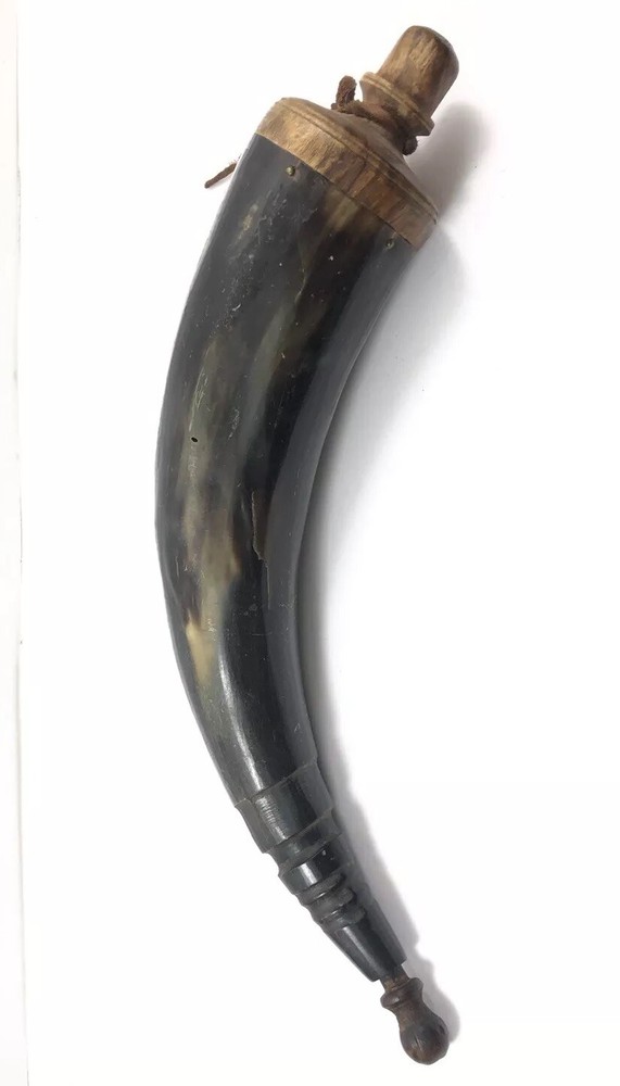 Vintage Black Powder Horn Flask Muzzle Loader For Rifles 1987-MX