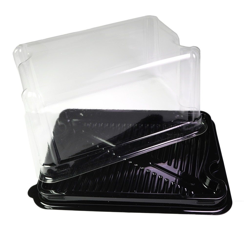 50/100pcs Rectangular Cake Display Plastic Containers w/ Black Base & Clear Lid