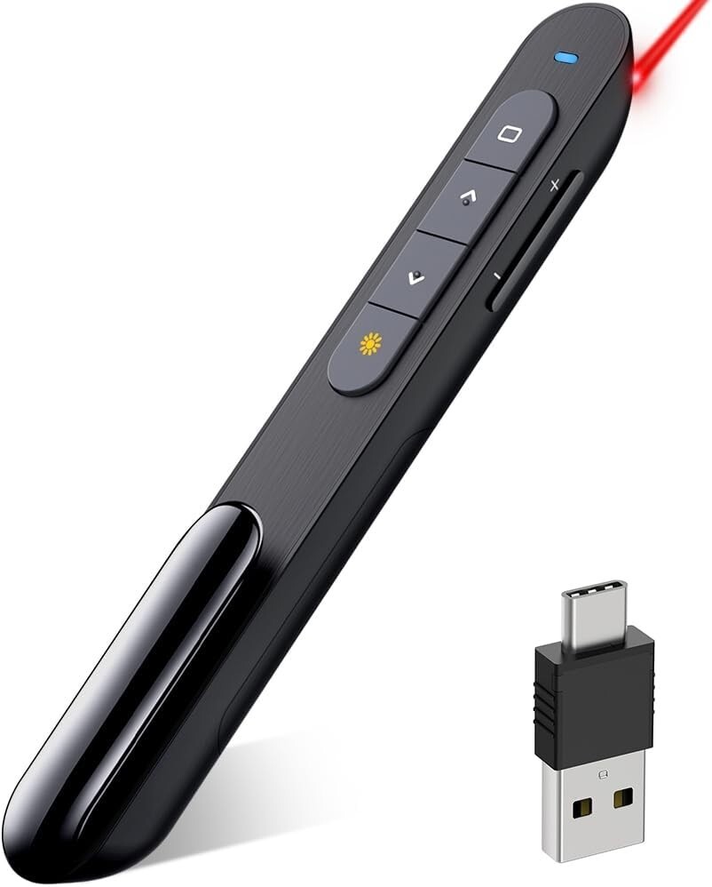 USB Type C Wireless Presenter Clicker with Red Pointer - 165FT Control Range