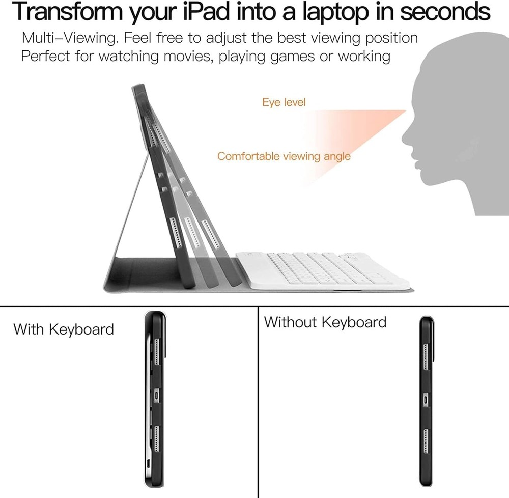 Juqitech iPad 7, 8, 9th Gen Case 10.2" Wireless Magnetic Keyboard - OPEN BOX