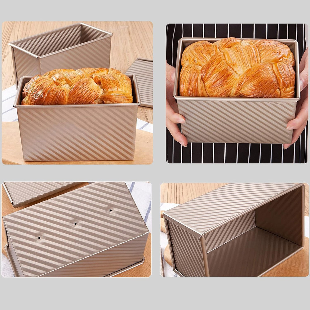 Pullman Loaf Pan with Lid, 1Pound Dough Capacity Rectangular Bread Pan, Non-S...