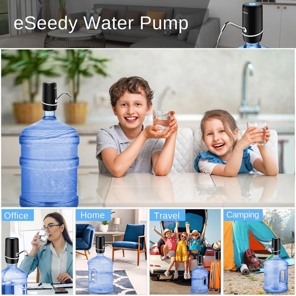 Automatic USB Rechargeable Water Pump for 5 Gallon Bottles - Black
