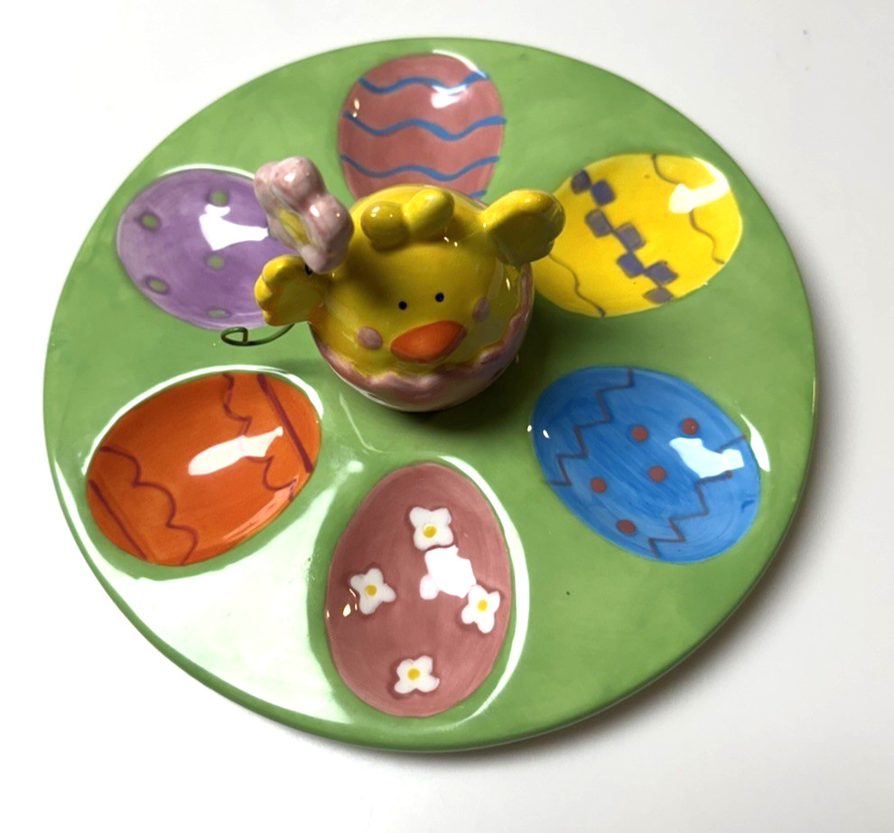 Cottontales Collection 6.5" Ceramic Egg Plate Easter Spring Deviled/Colored Eggs