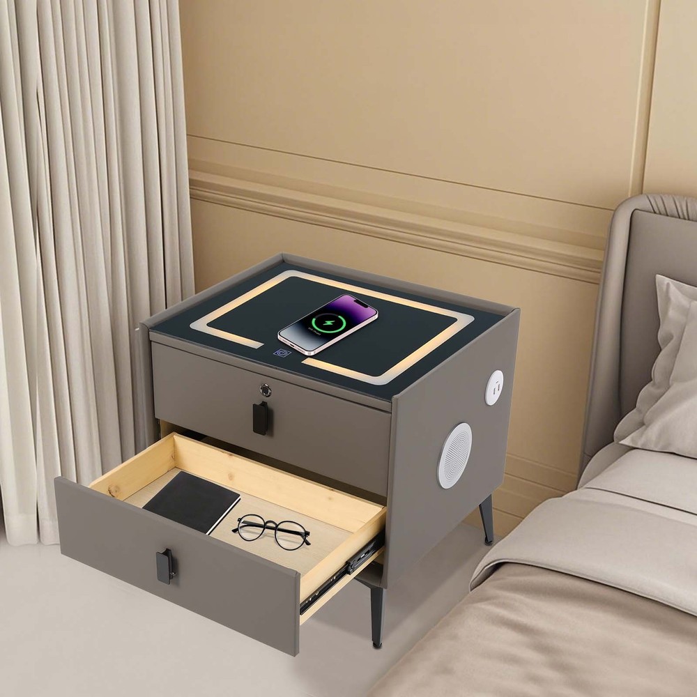 Bluetooth Speaker Smart Bedside Table With Light USB& Wireless Charging Modern