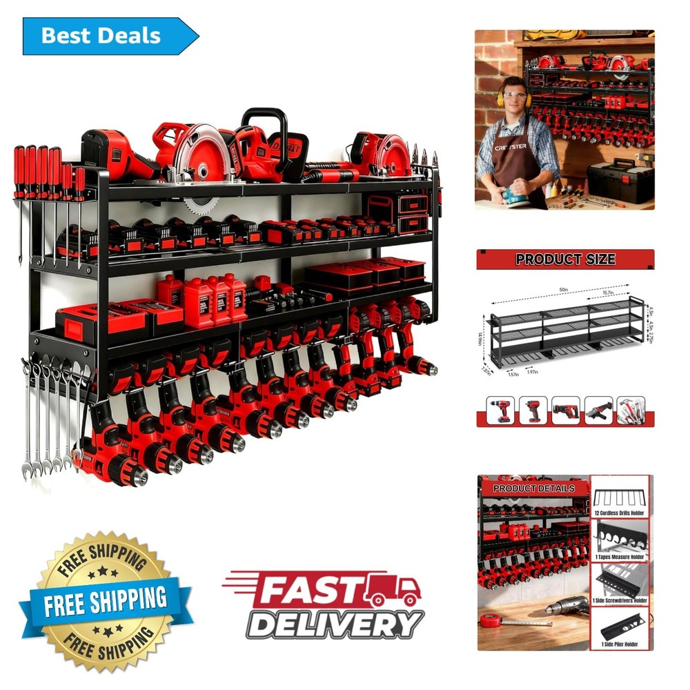 Heavy Duty Power Tool Organizer Drill 50" 4-Layer Holder Wall Mount Storage Rack