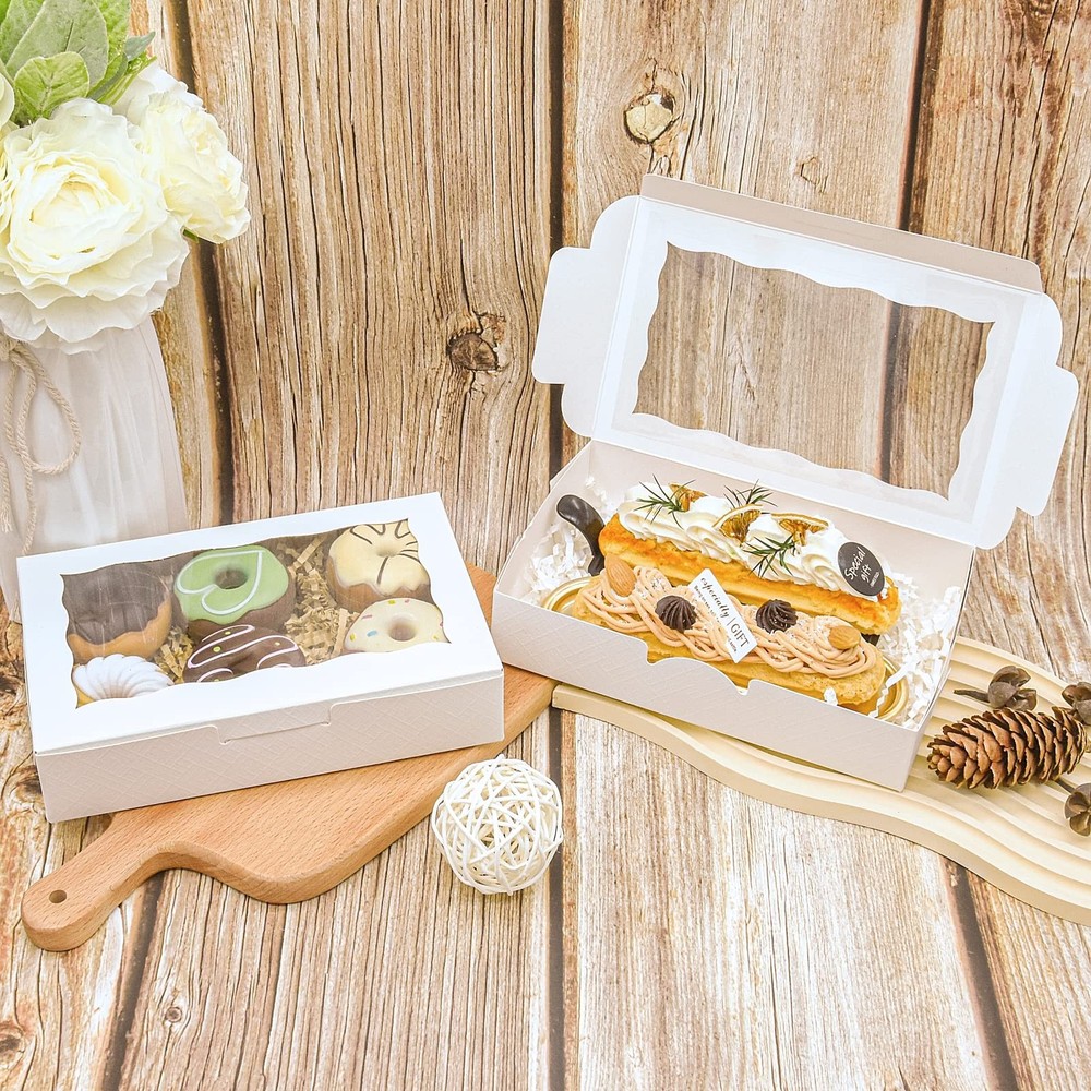 50pcs White Cookie Boxes with Window 7"x4.5"x1.5" Small Bakery Packagin