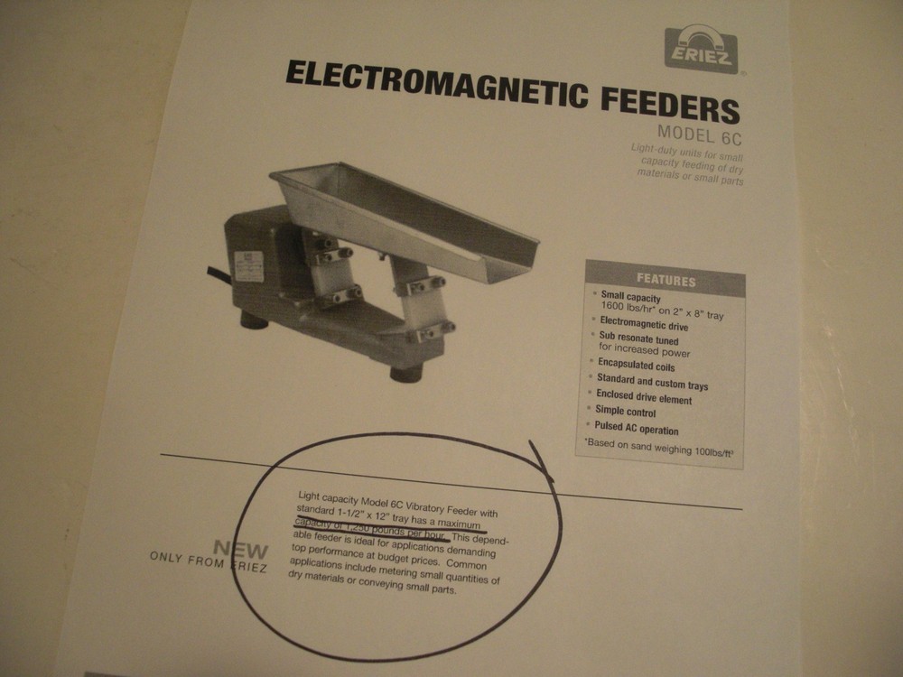 EX COND Eriez Magnetics Model 6C Electromagnetic Vibratory Feeder w/Controller