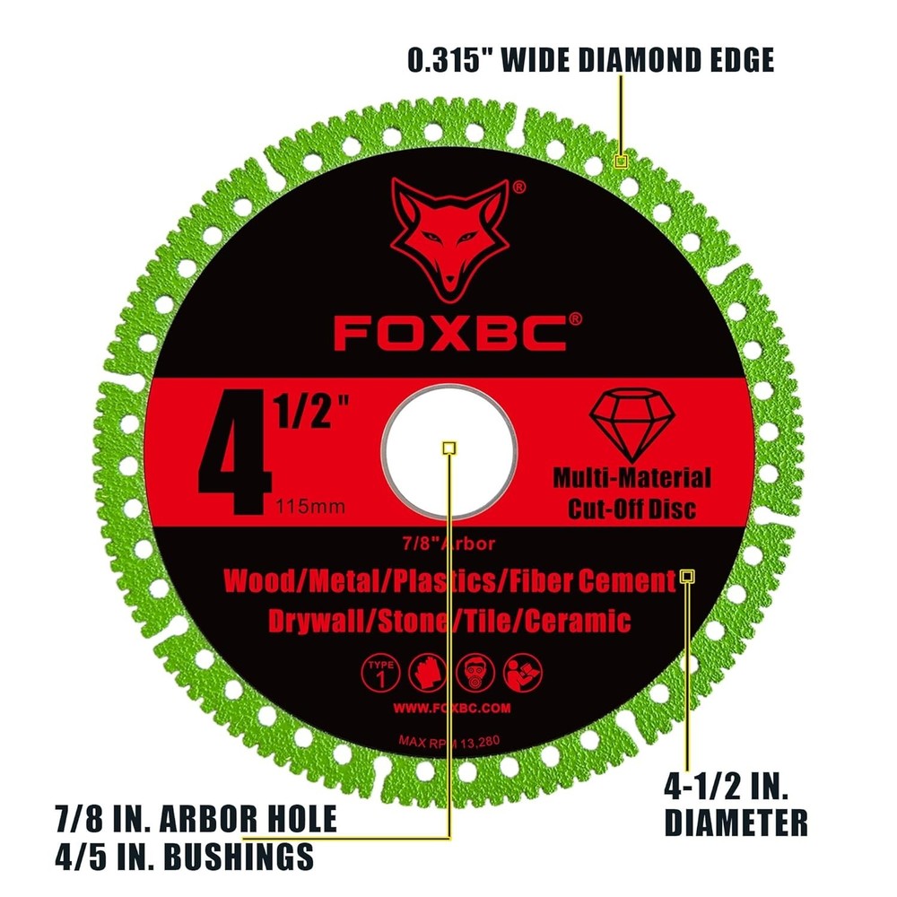 4-1/2 Inch Indestructible Multi-Material Cut Off Disc for Angle Grinders, 7/8...