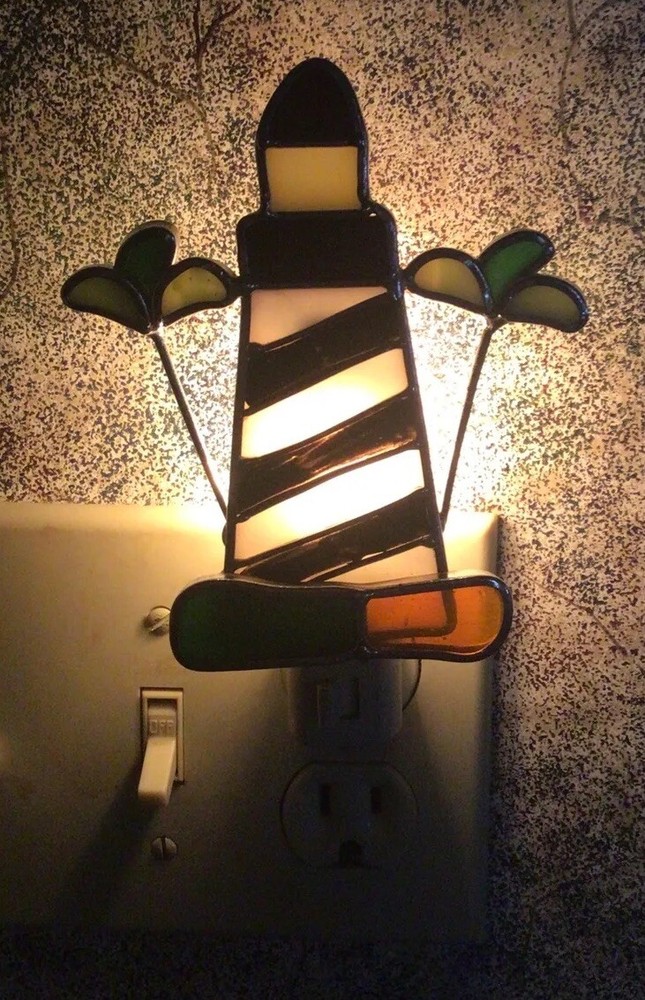 Stained Glass Lighthouse Plug in Night Light on/off switch