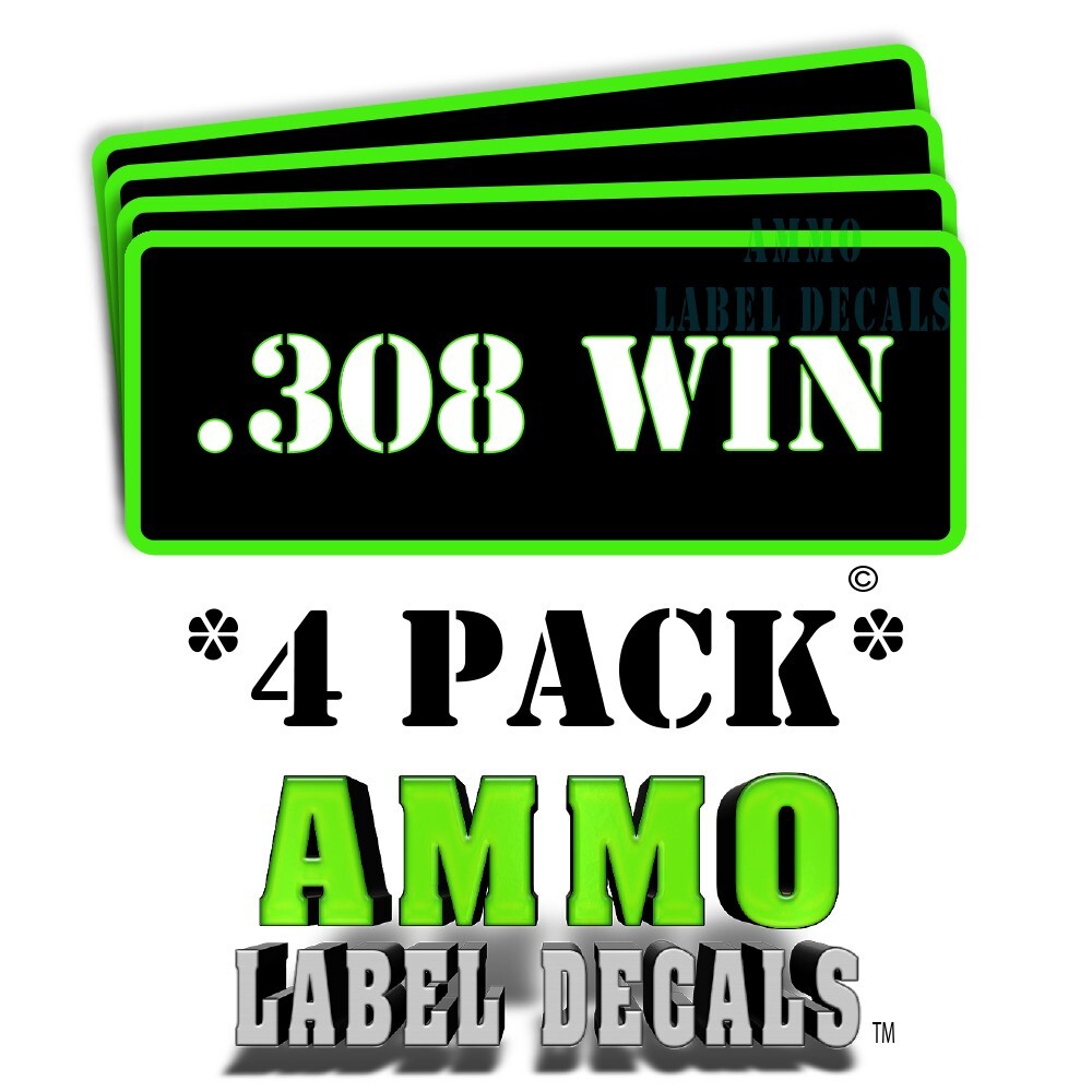 308 WIN Ammo Can Labels Ammunition Case Decals 3"x1" rounded corners GRbkRD