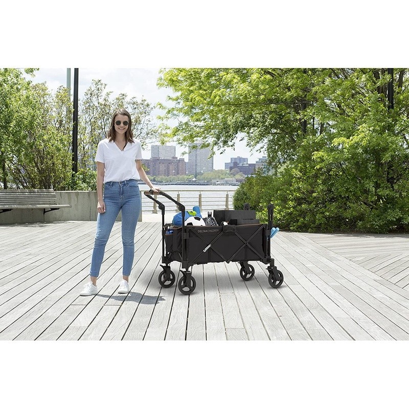 Stroller Wagon 2 Kids Push Pull Handles Canopy Cup Holders Storage Fold New
