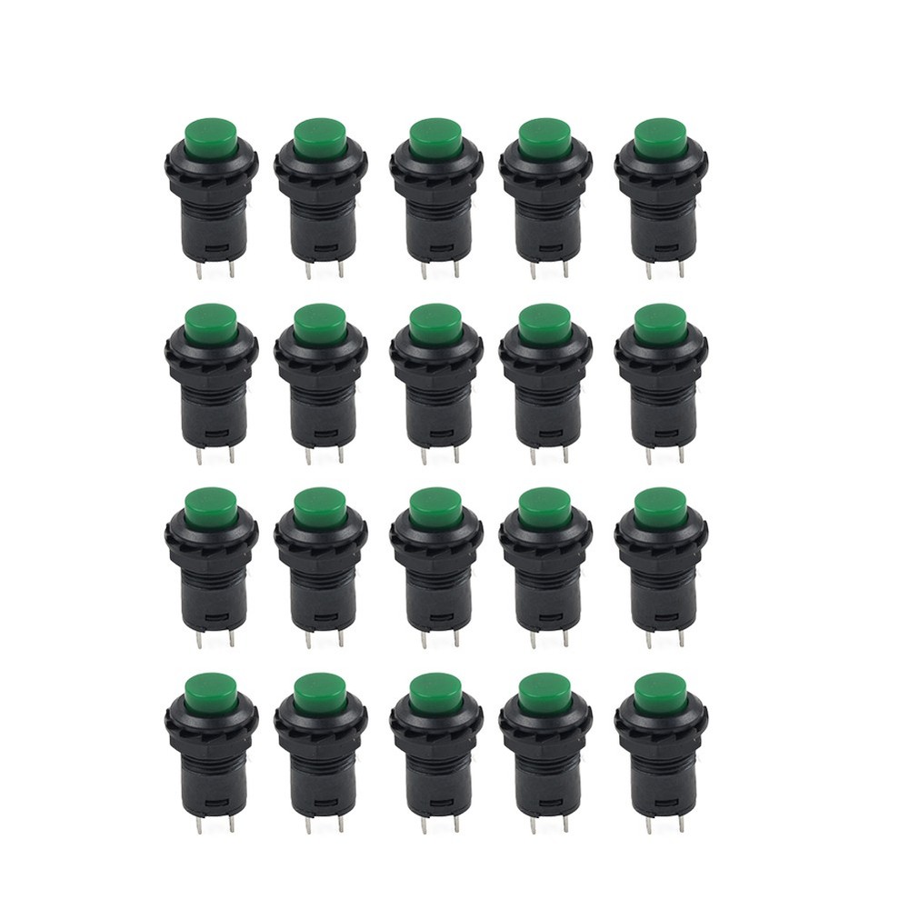 20pcs 12mm Threaded Green Cap Latching Push Button Switch ON-OFF
