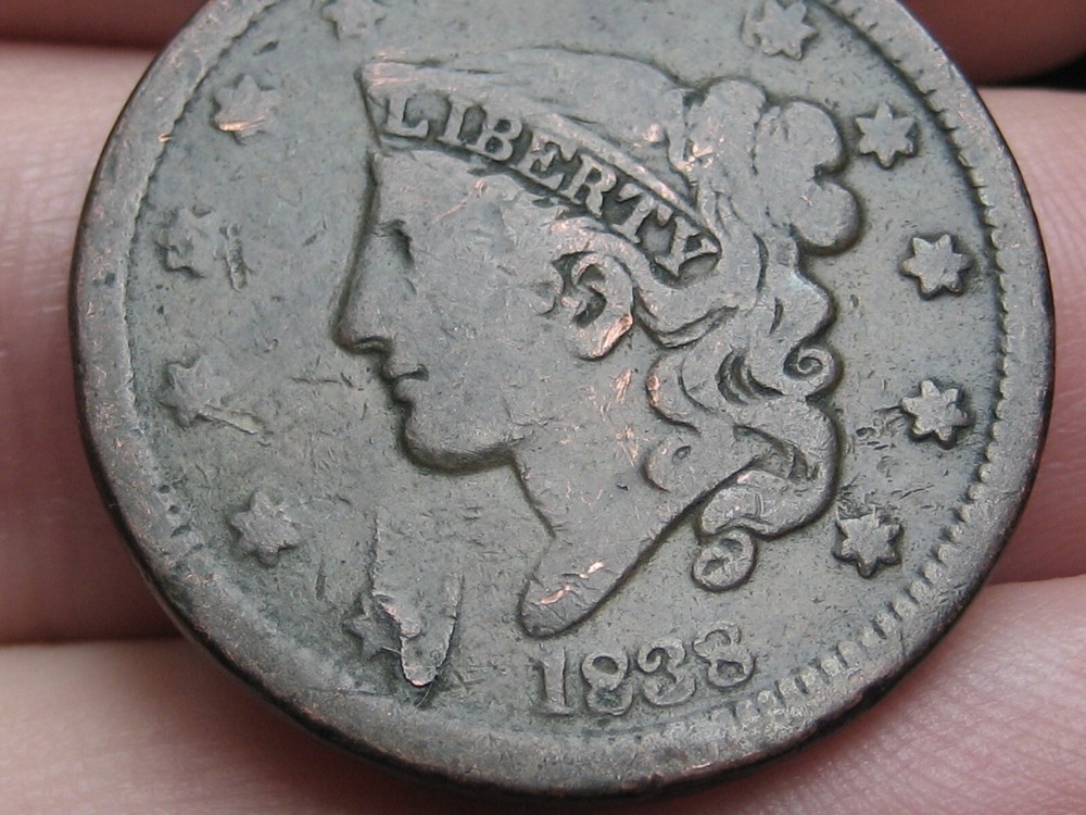 1838 Matron Head Large Cent Penny- Fine Details, Lamination Mint Error?
