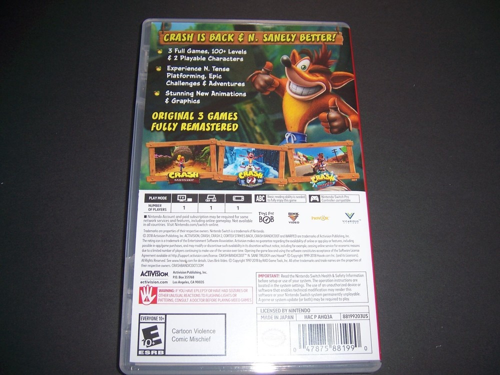Authentic Case ONLY Replacement Nintendo Switch Crash Bandicoot N Sane Trilogy