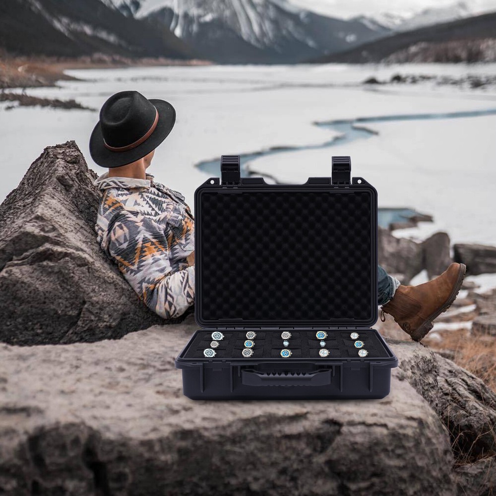 15 Slots Waterproof Plastic Suitcase Display Storage Case Watch Storage Box Case