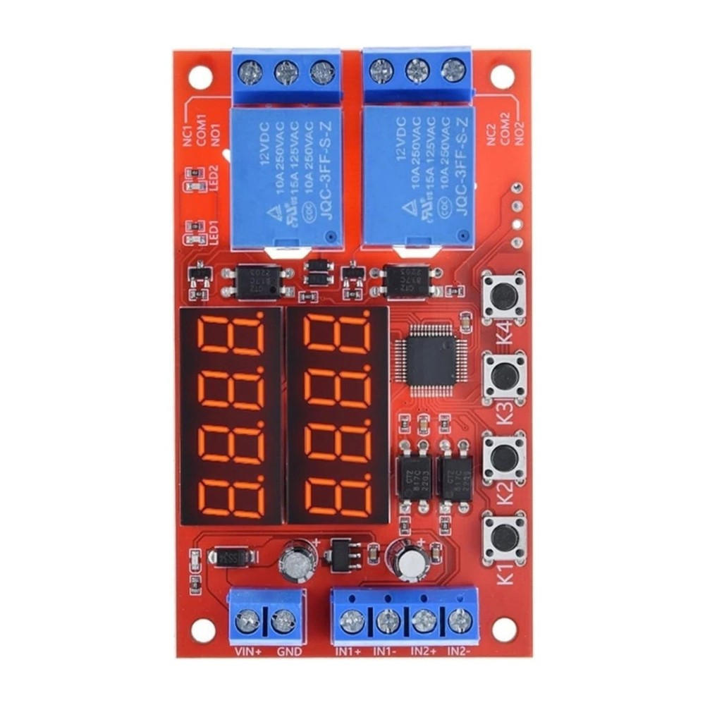 12V DC 10A Dual Relay Timer Module 32 Programmable Delay Modes Switch Board