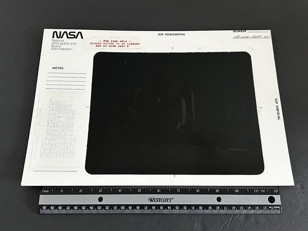 1984 NASA KSC Shuttle Discovery 41-D Mission Launchpad Presentation Transparency