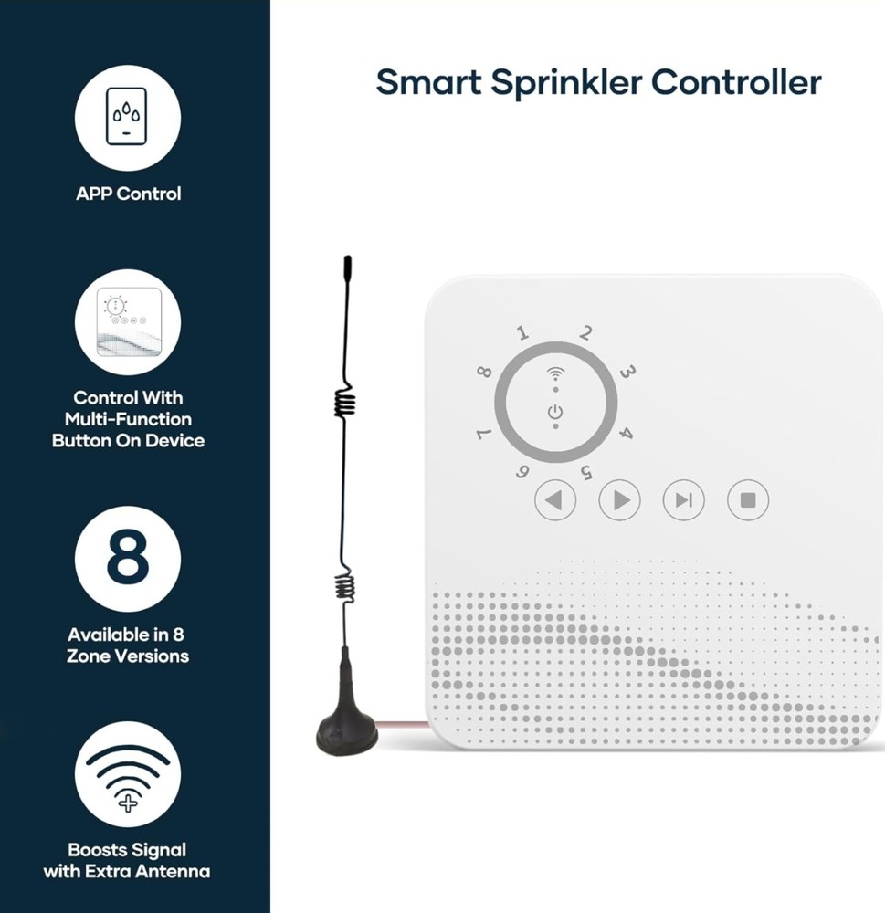 tolviviov Smart Sprinkler Controller, 8-Zone Indoor WiFi Irrigation Controller,