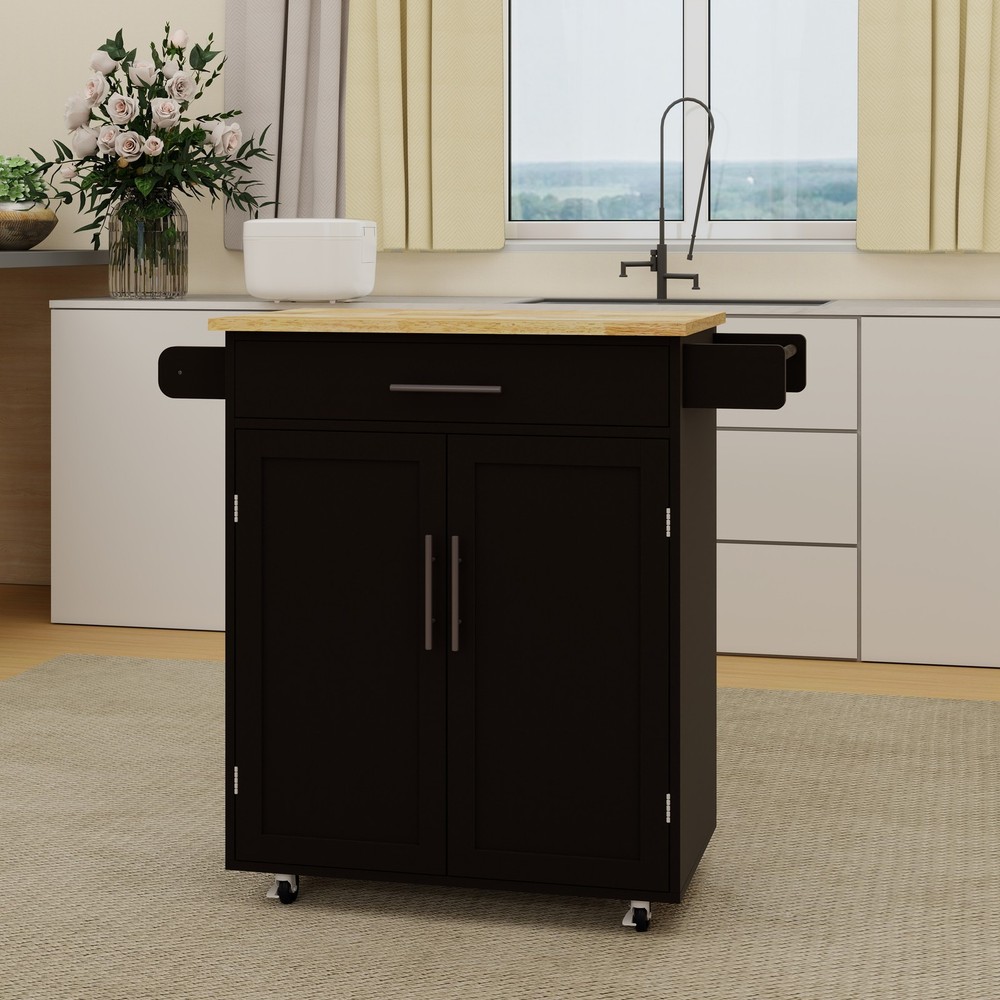 Kitchen island rolling trolley cart with 1 drawer & 2 doors with Adjustable Sh