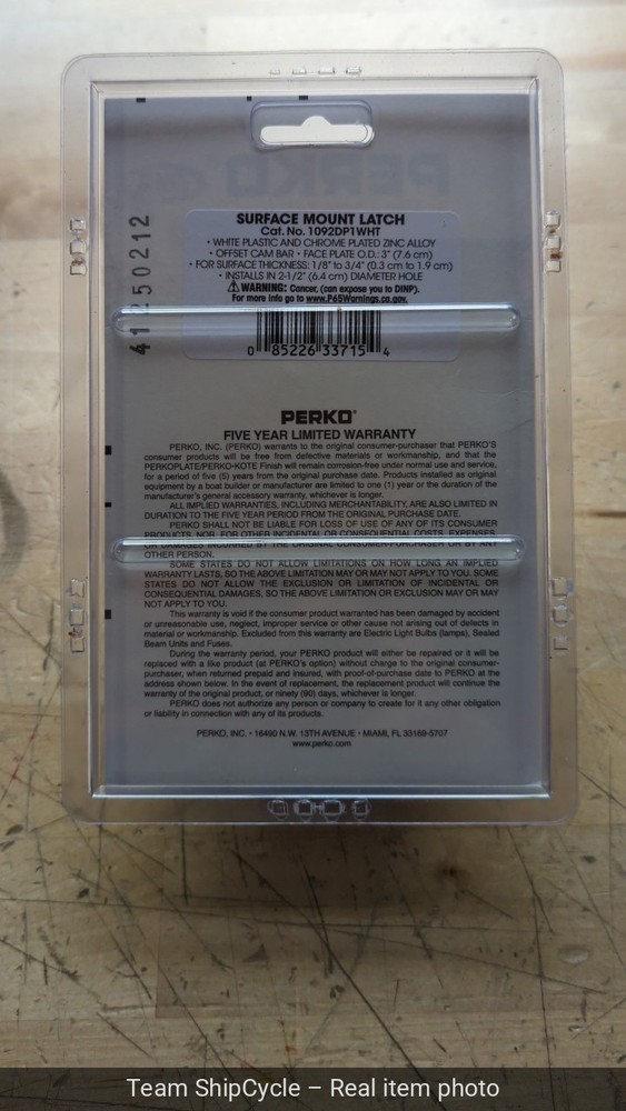 Perko Flush Latch Surface Mount Offset Cam Bar 25 Hole White G1N