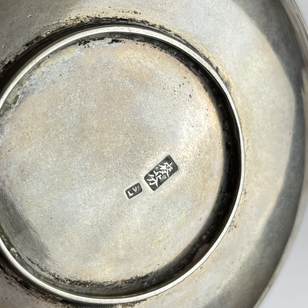 Antique Solid Silver Chinese Export Pin Dish With Dragon Luen Wo 9cm