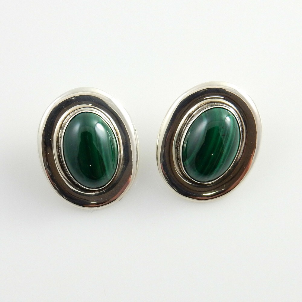 Native American Handmade Sterling Silver Malachite Post Earrings