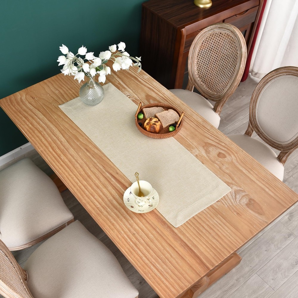 NEWISHER Farmhouse Rustic Table Runner Solid Beige Rectangular Table Runners Fau