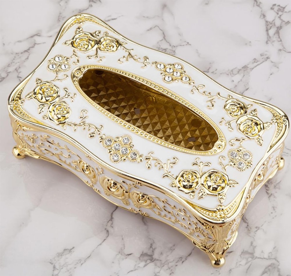 Vintage European Tissue Box Cover Rectangle Rose Pattern Long Tissue Box Hold...