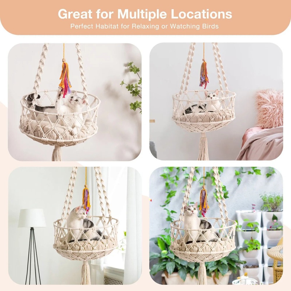 1Pcs Handwoven Cat Window Perch Bed with Hanging Kit Hammock for Sleeping