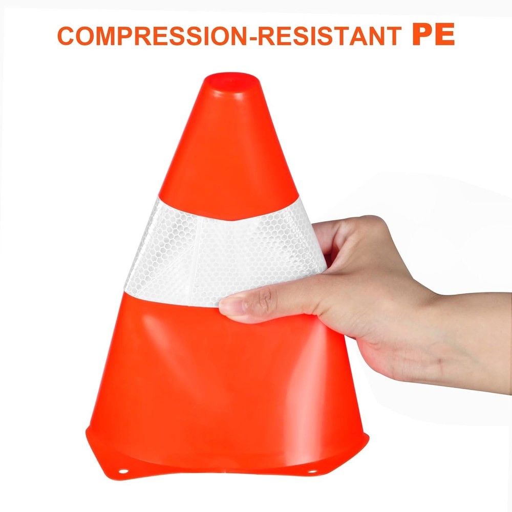 Durable 9-Inch Stackable Traffic Cones with Reflective Strips - 4 Pack Orange
